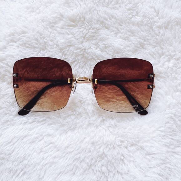 Laurel Clear Brown Rimless Sleek Sunglasses - Picture 1 of 10